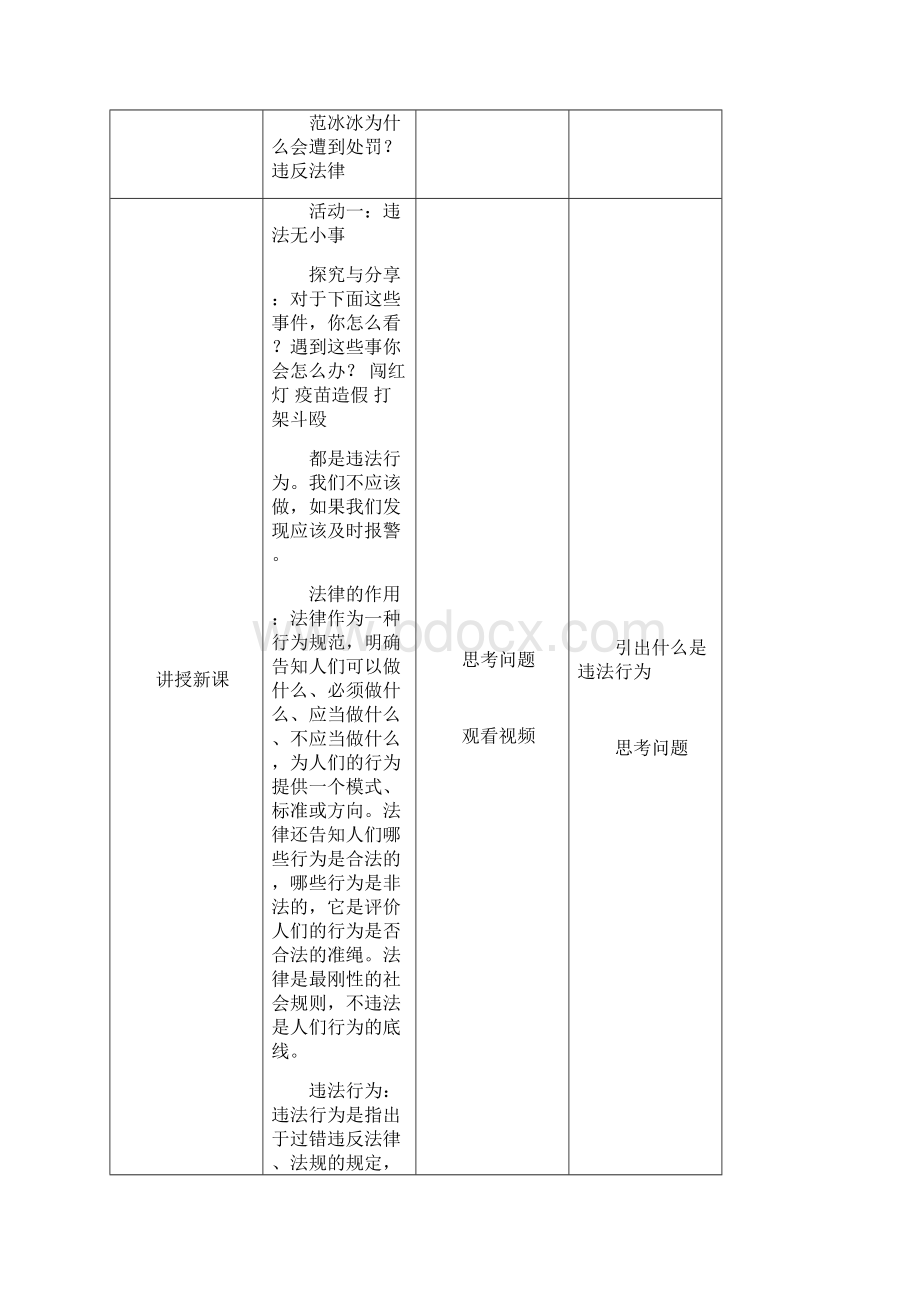 部编人教版八年级道德与法治上册51《法不可违》教学设计Word格式文档下载.docx_第2页