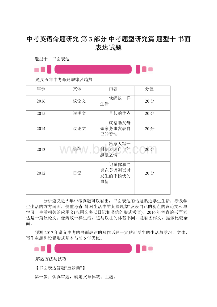 中考英语命题研究 第3部分 中考题型研究篇 题型十 书面表达试题.docx