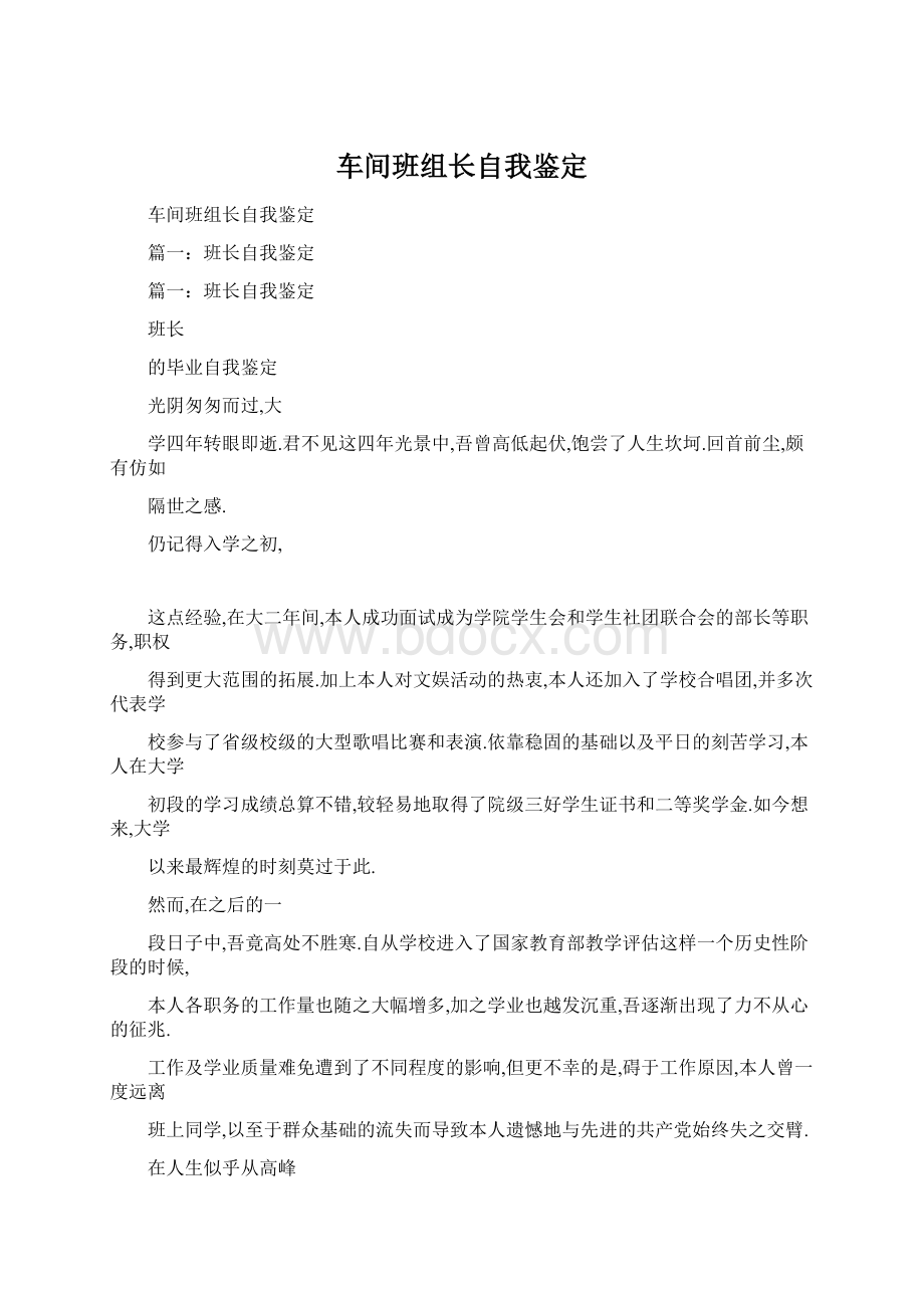 车间班组长自我鉴定.docx