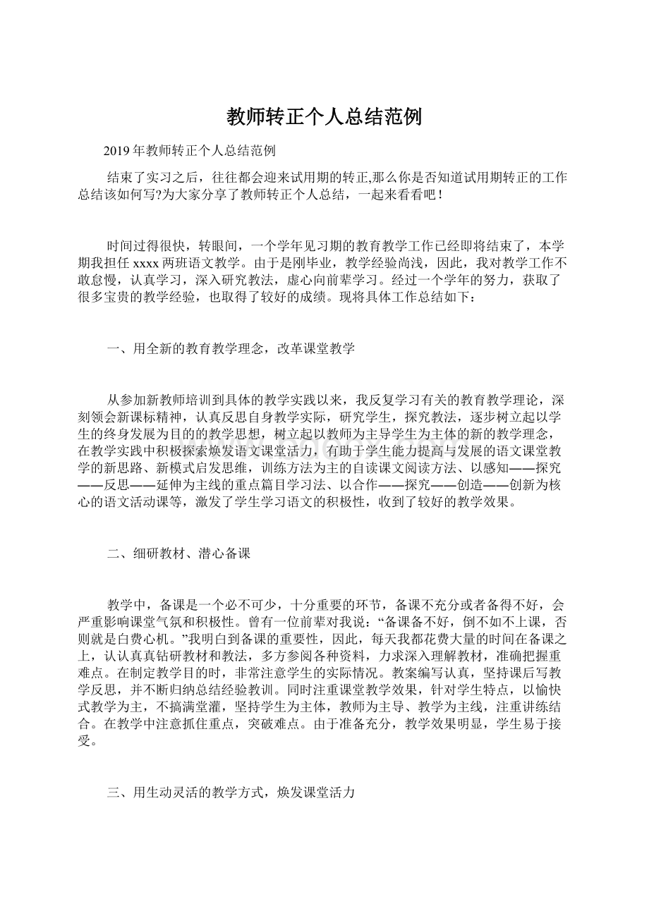 教师转正个人总结范例Word格式文档下载.docx_第1页