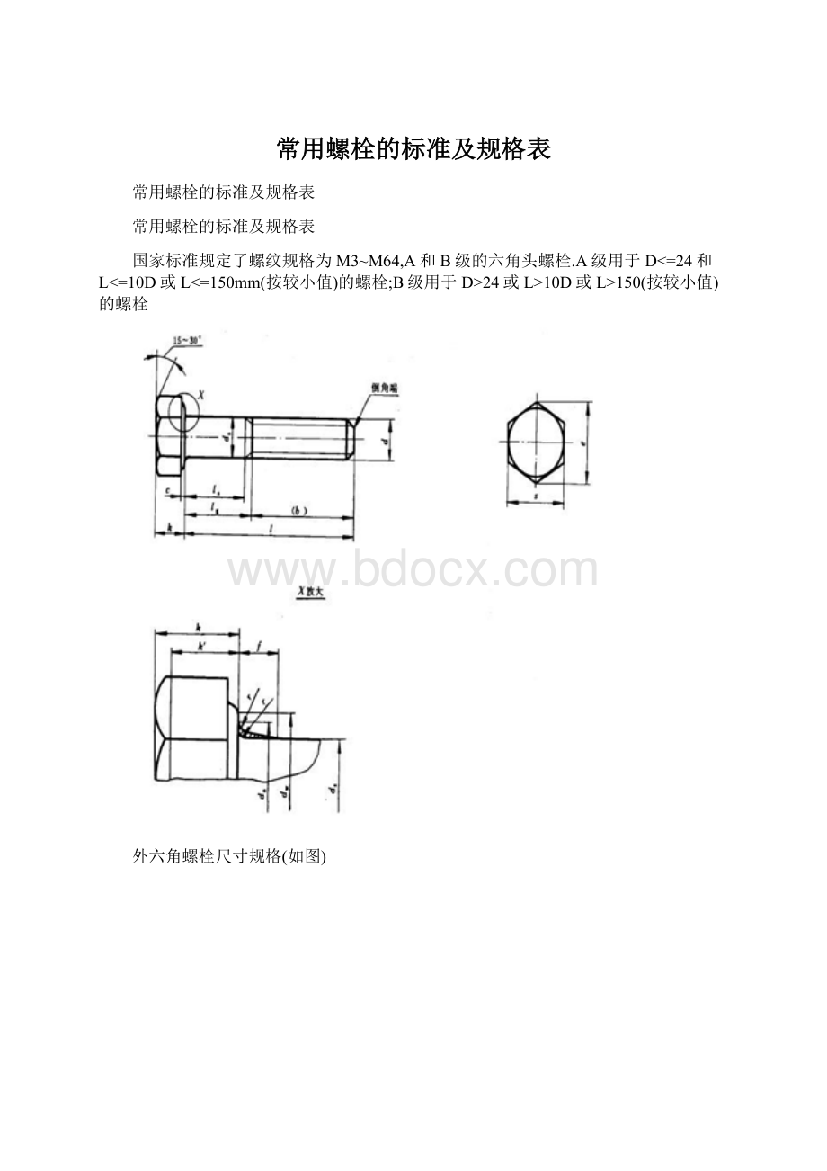 常用螺栓的标准及规格表.docx