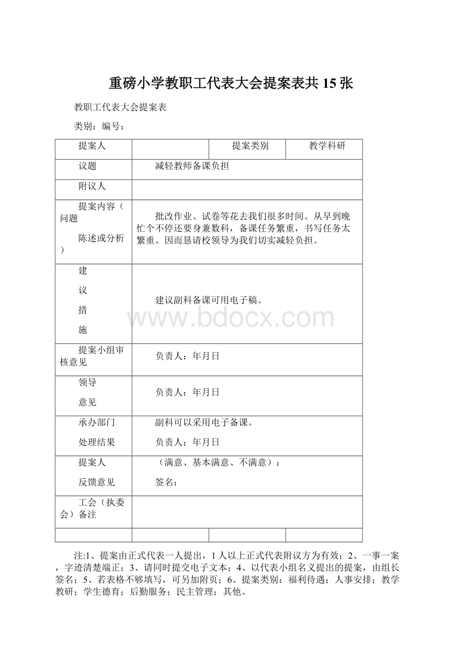 重磅小学教职工代表大会提案表共15张.docx