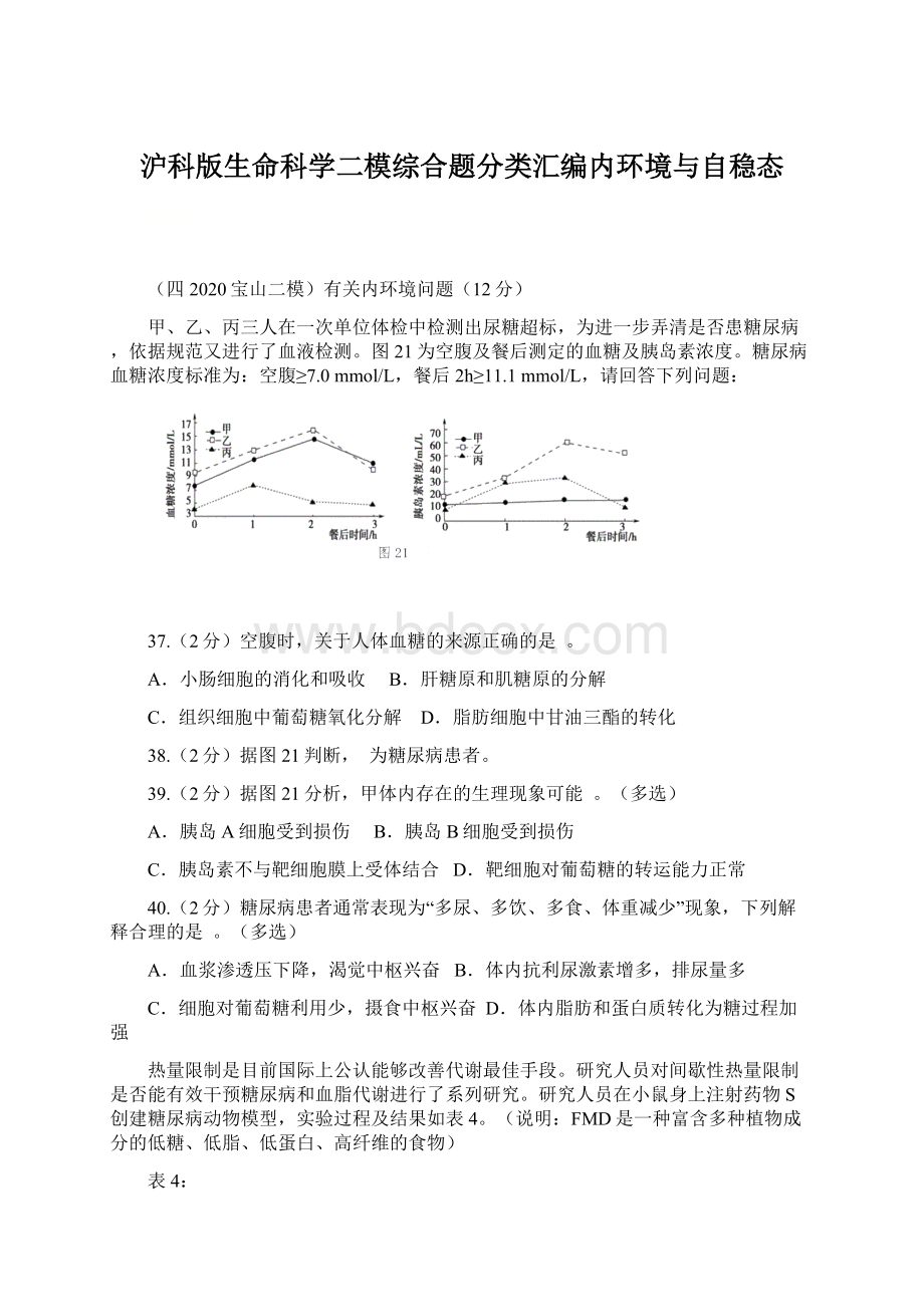 沪科版生命科学二模综合题分类汇编内环境与自稳态.docx_第1页