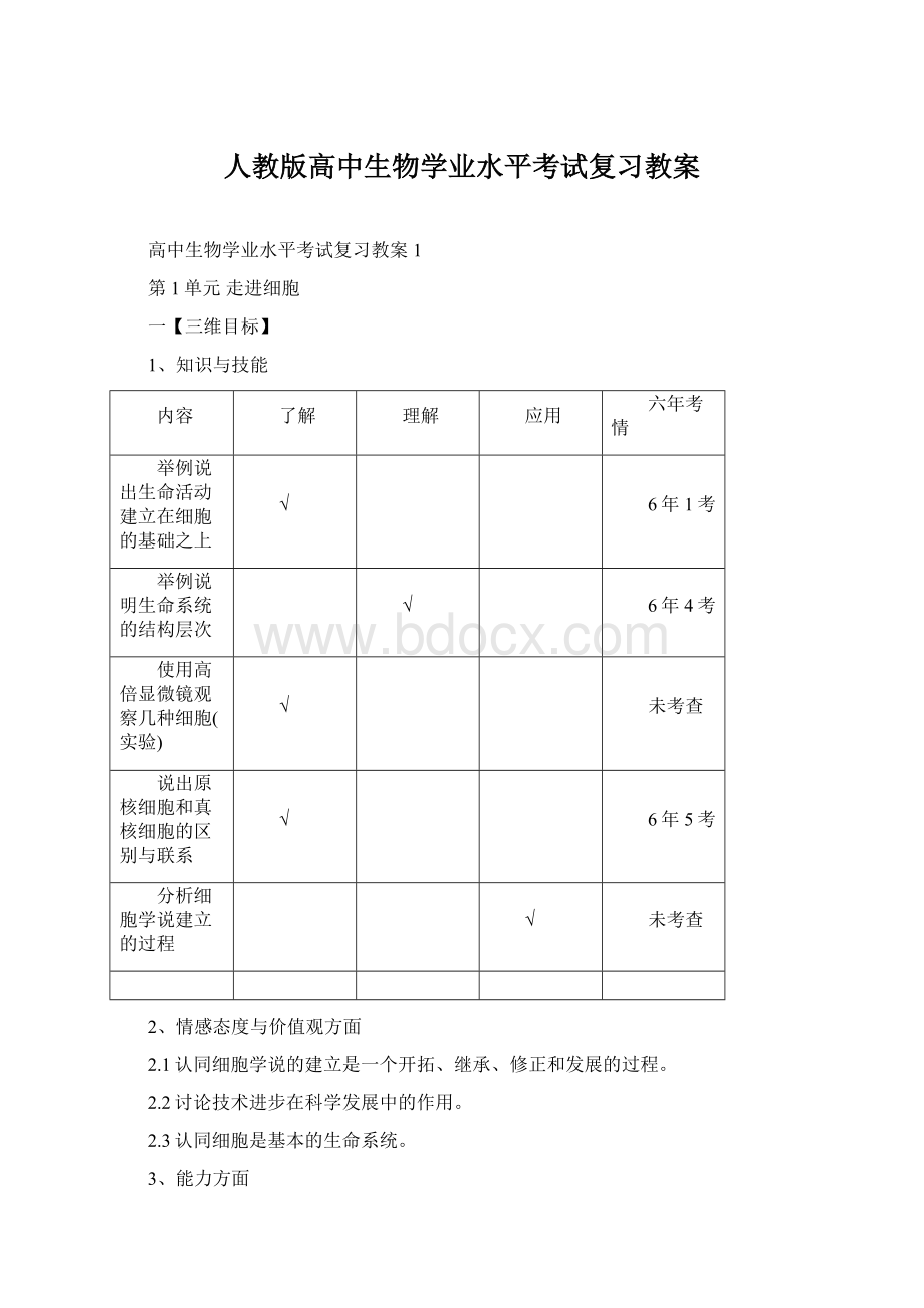 人教版高中生物学业水平考试复习教案Word下载.docx