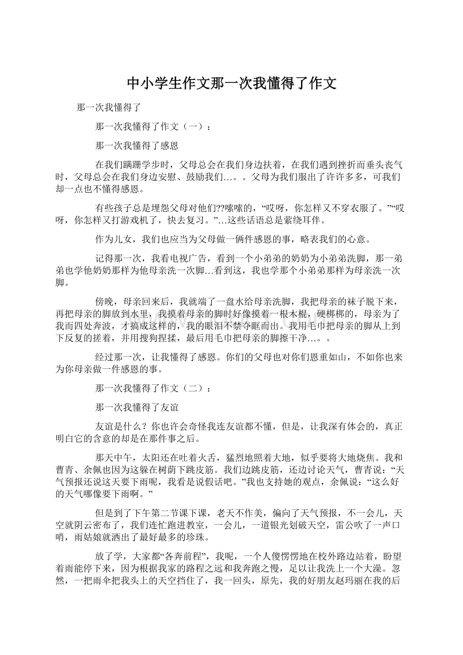 中小学生作文那一次我懂得了作文Word文档下载推荐.docx