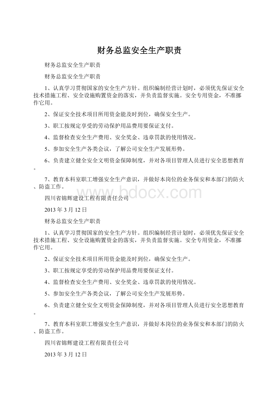 财务总监安全生产职责Word格式文档下载.docx