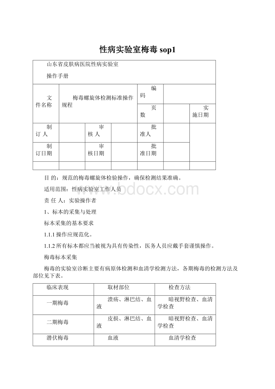 性病实验室梅毒sop1Word文档下载推荐.docx