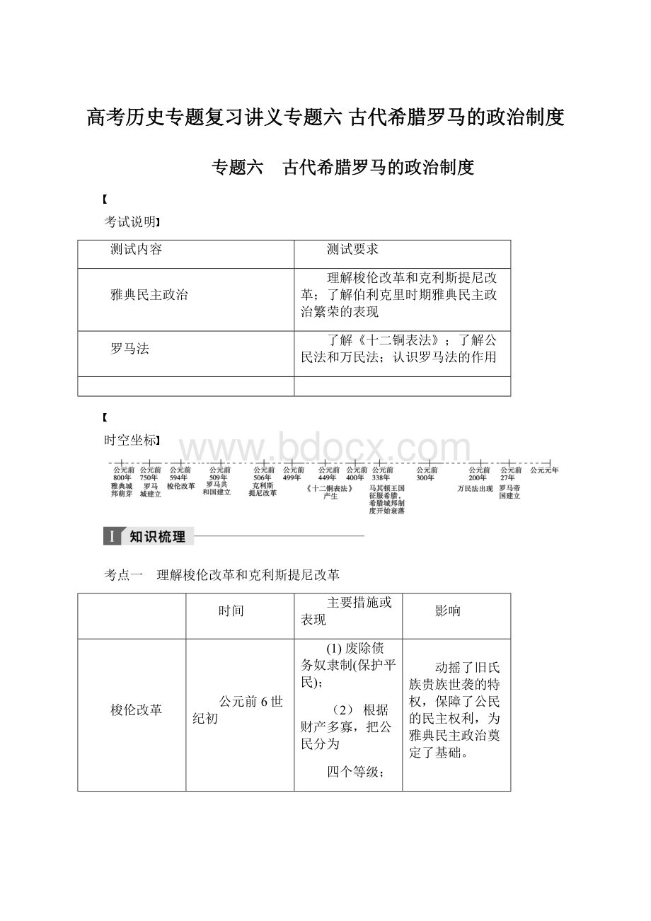 高考历史专题复习讲义专题六古代希腊罗马的政治制度Word文档格式.docx_第1页