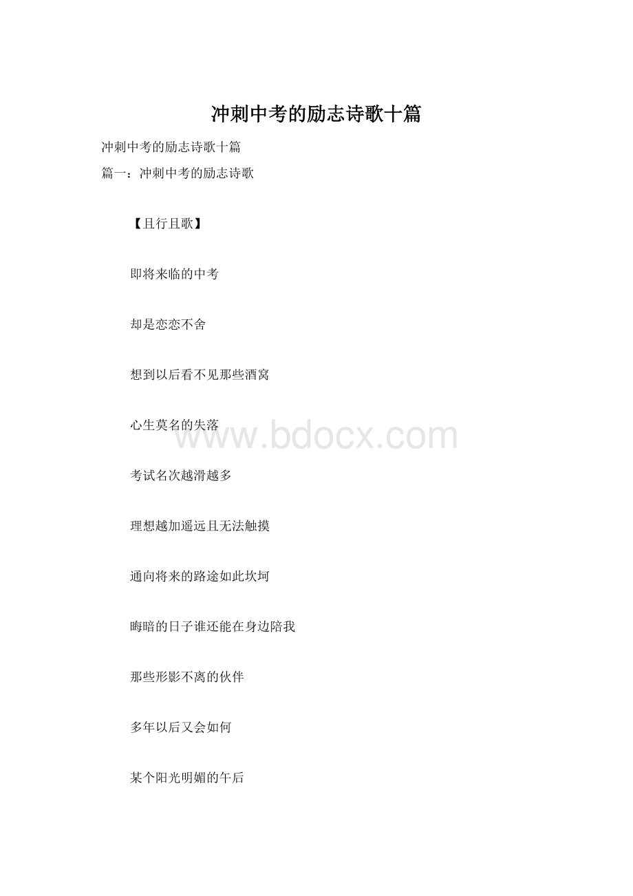 冲刺中考的励志诗歌十篇Word格式文档下载.docx_第1页