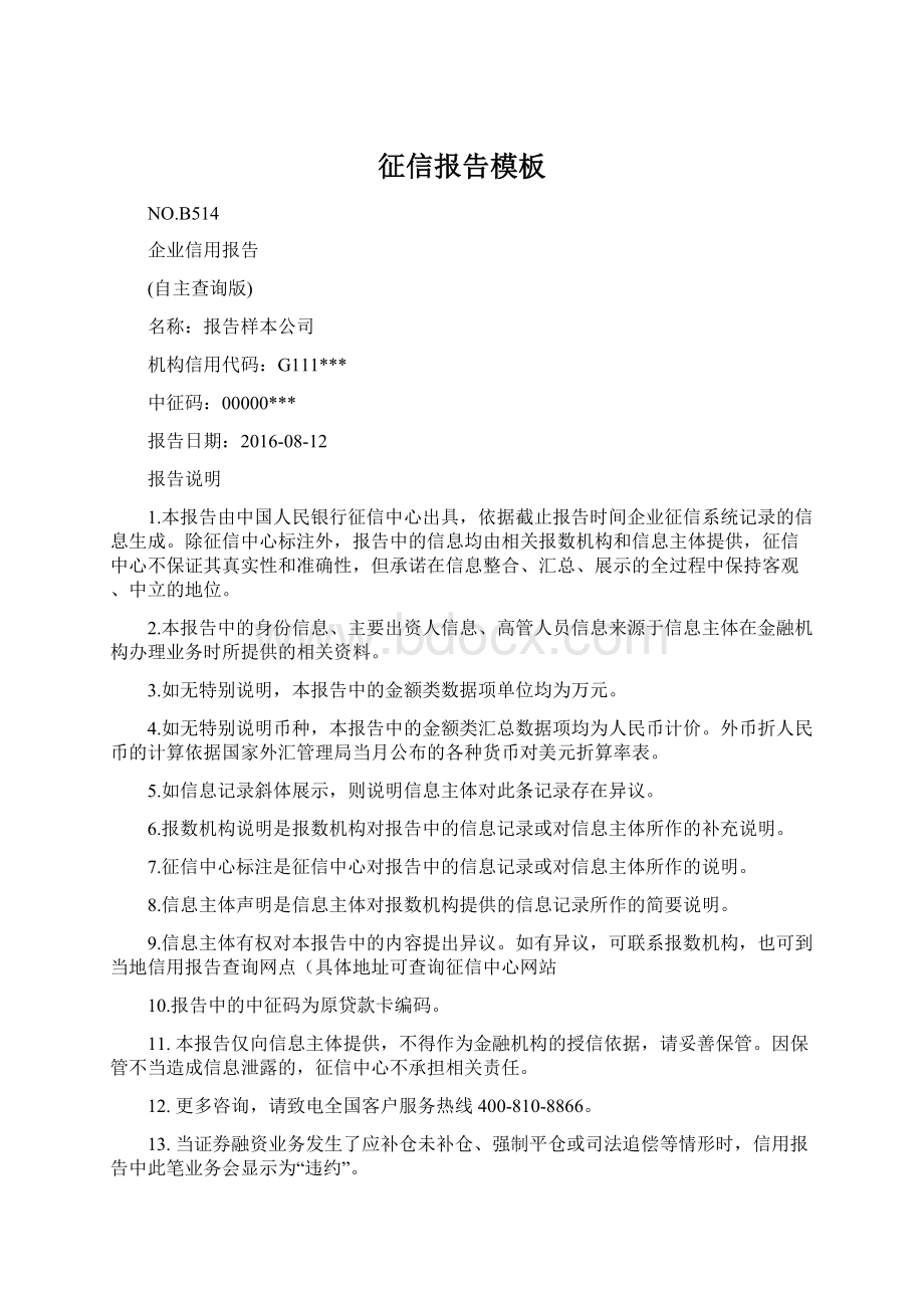 征信报告模板文档格式.docx