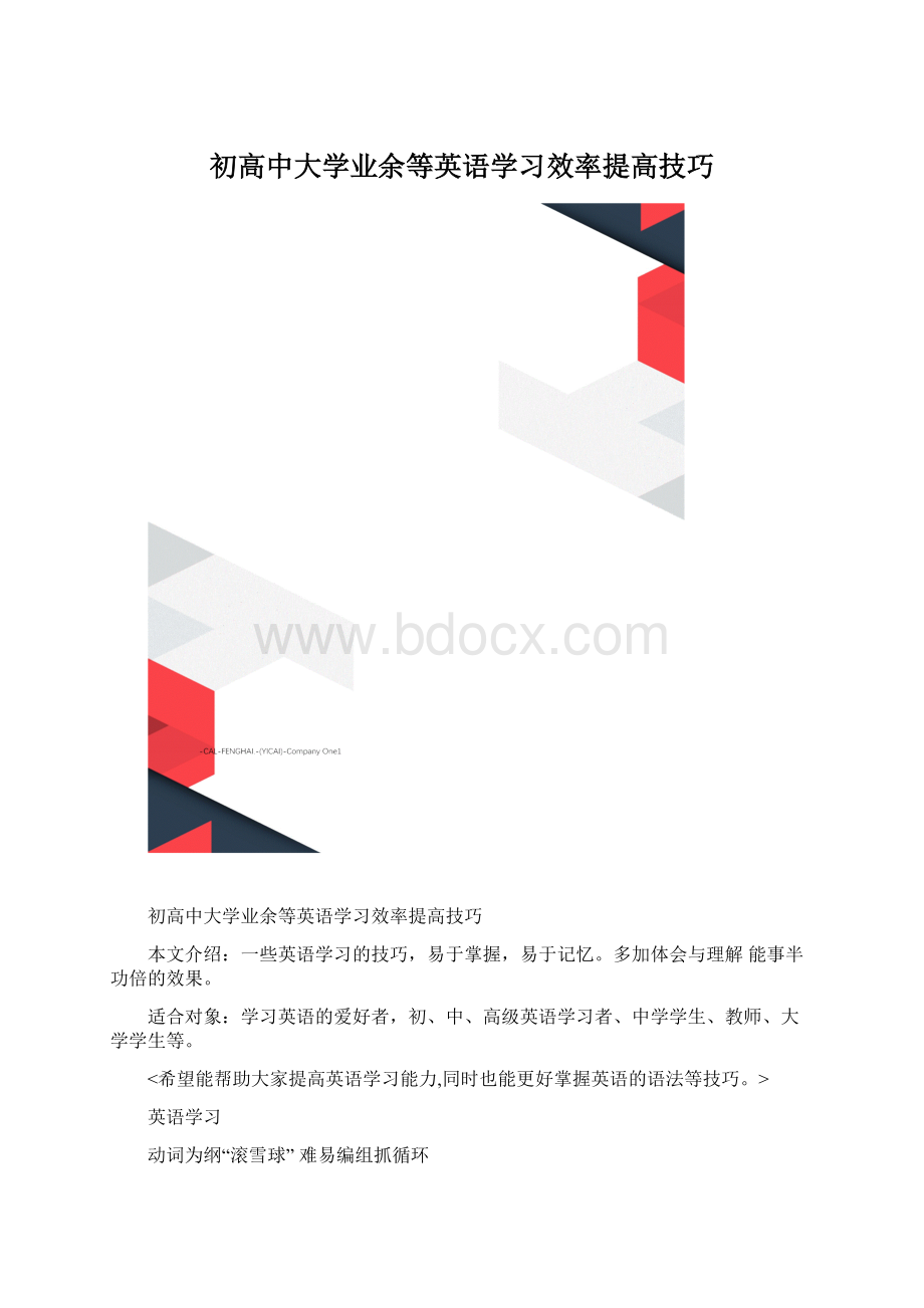 初高中大学业余等英语学习效率提高技巧文档格式.docx