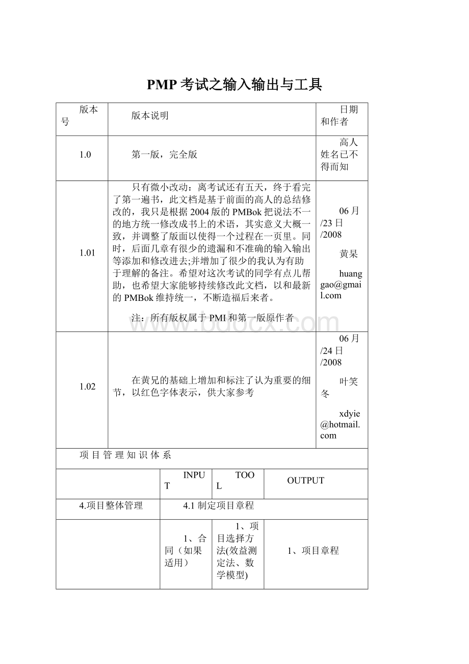 PMP考试之输入输出与工具Word格式文档下载.docx