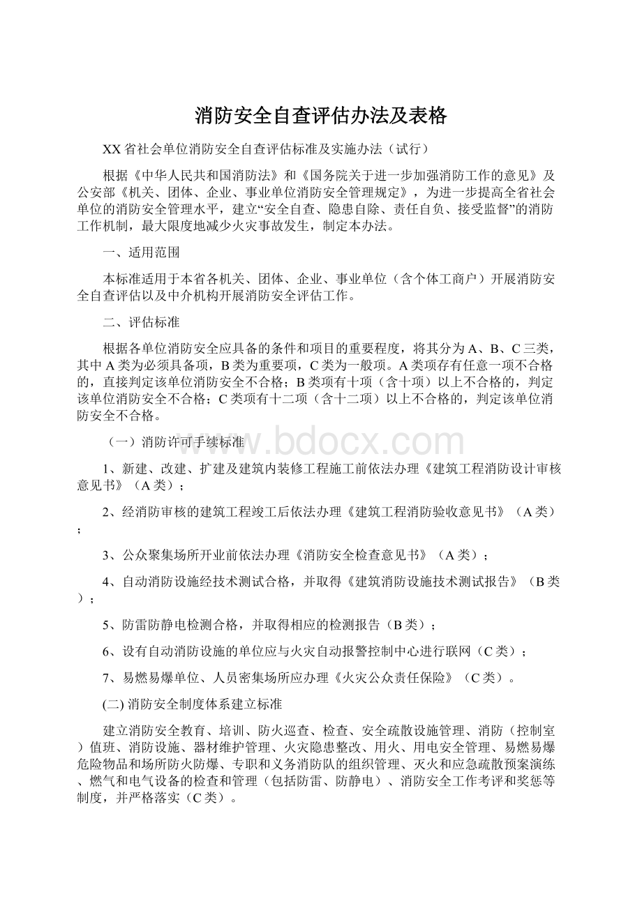 消防安全自查评估办法及表格Word文档格式.docx