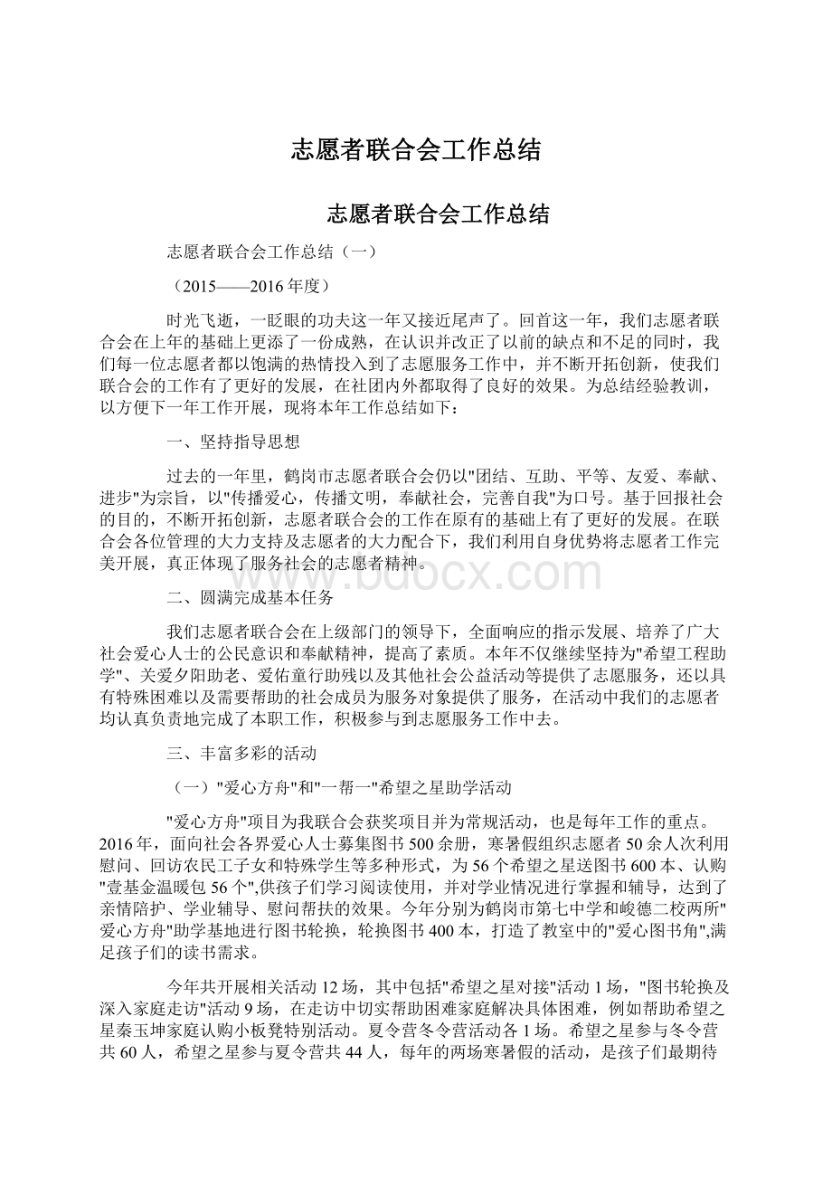 志愿者联合会工作总结Word格式.docx