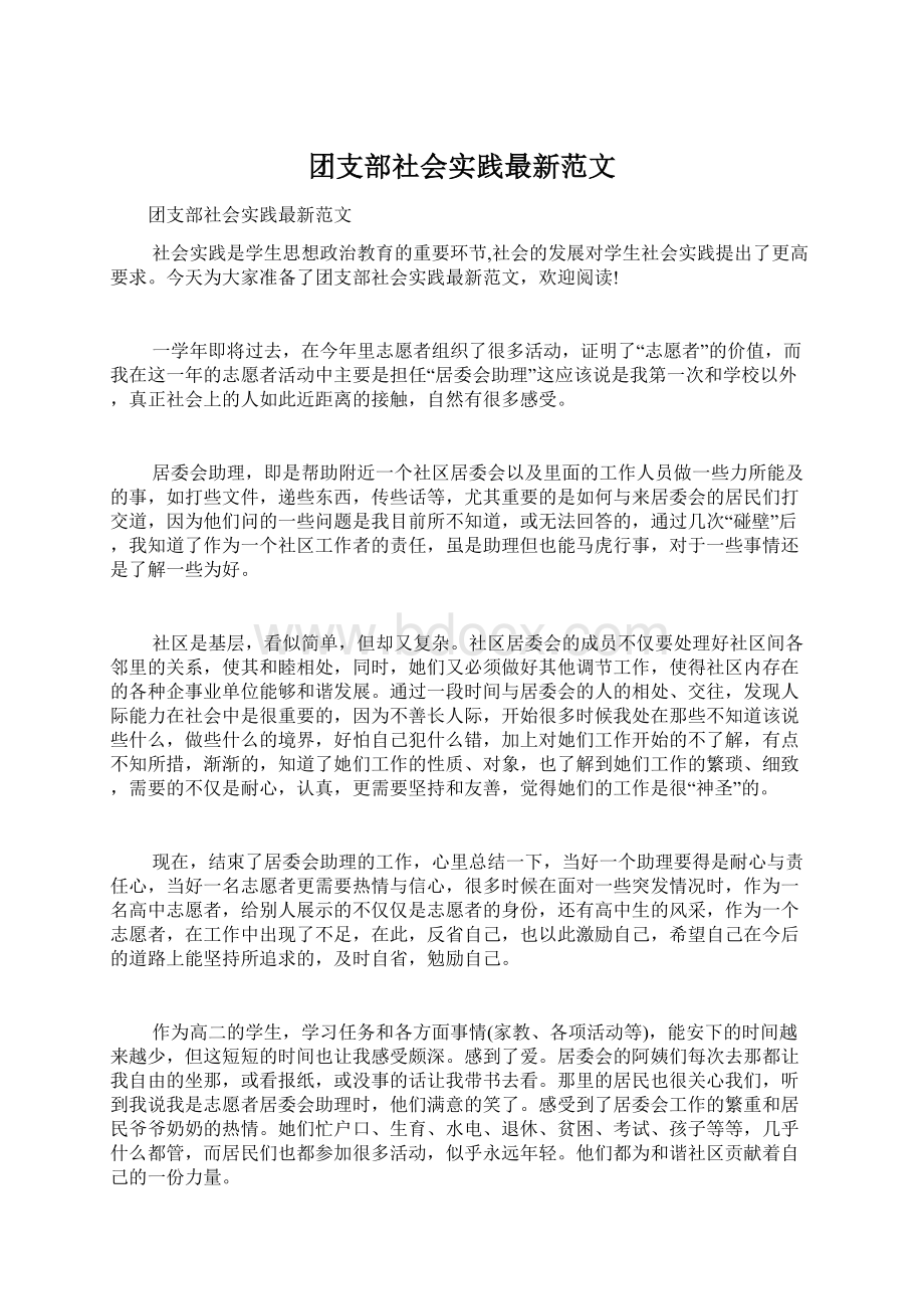 团支部社会实践最新范文Word文档下载推荐.docx