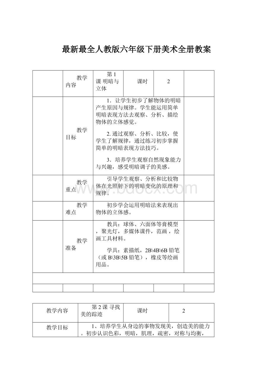 最新最全人教版六年级下册美术全册教案.docx_第1页