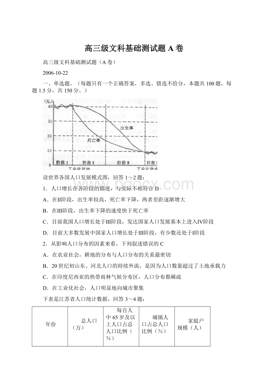 高三级文科基础测试题A卷Word格式文档下载.docx_第1页