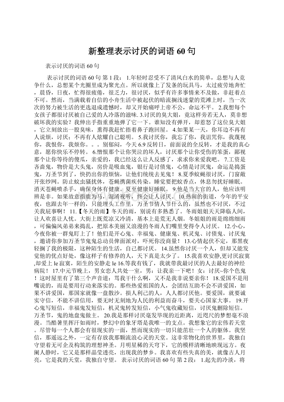 新整理表示讨厌的词语 60句Word文档格式.docx