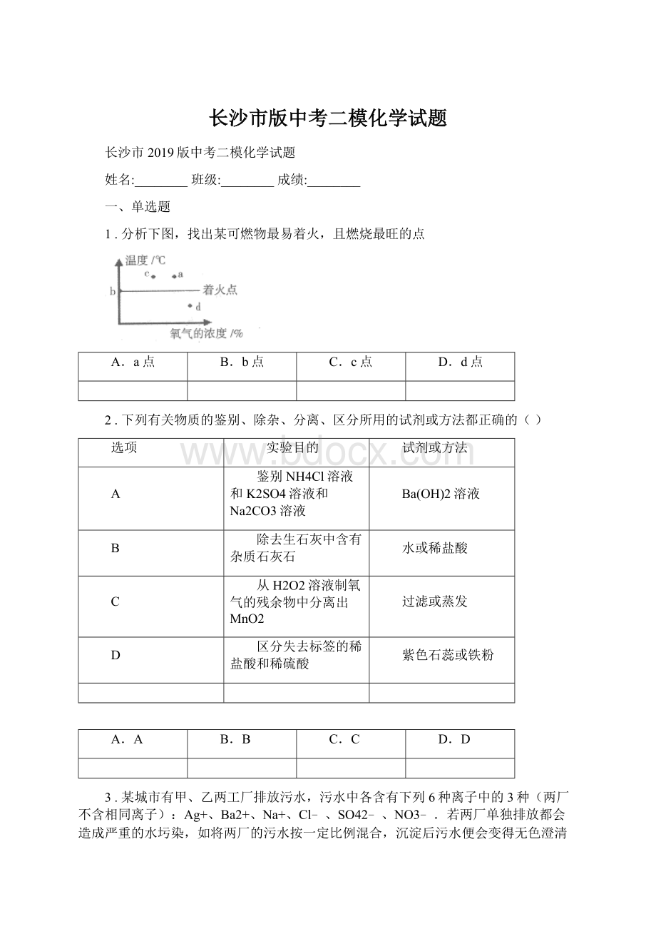 长沙市版中考二模化学试题.docx_第1页