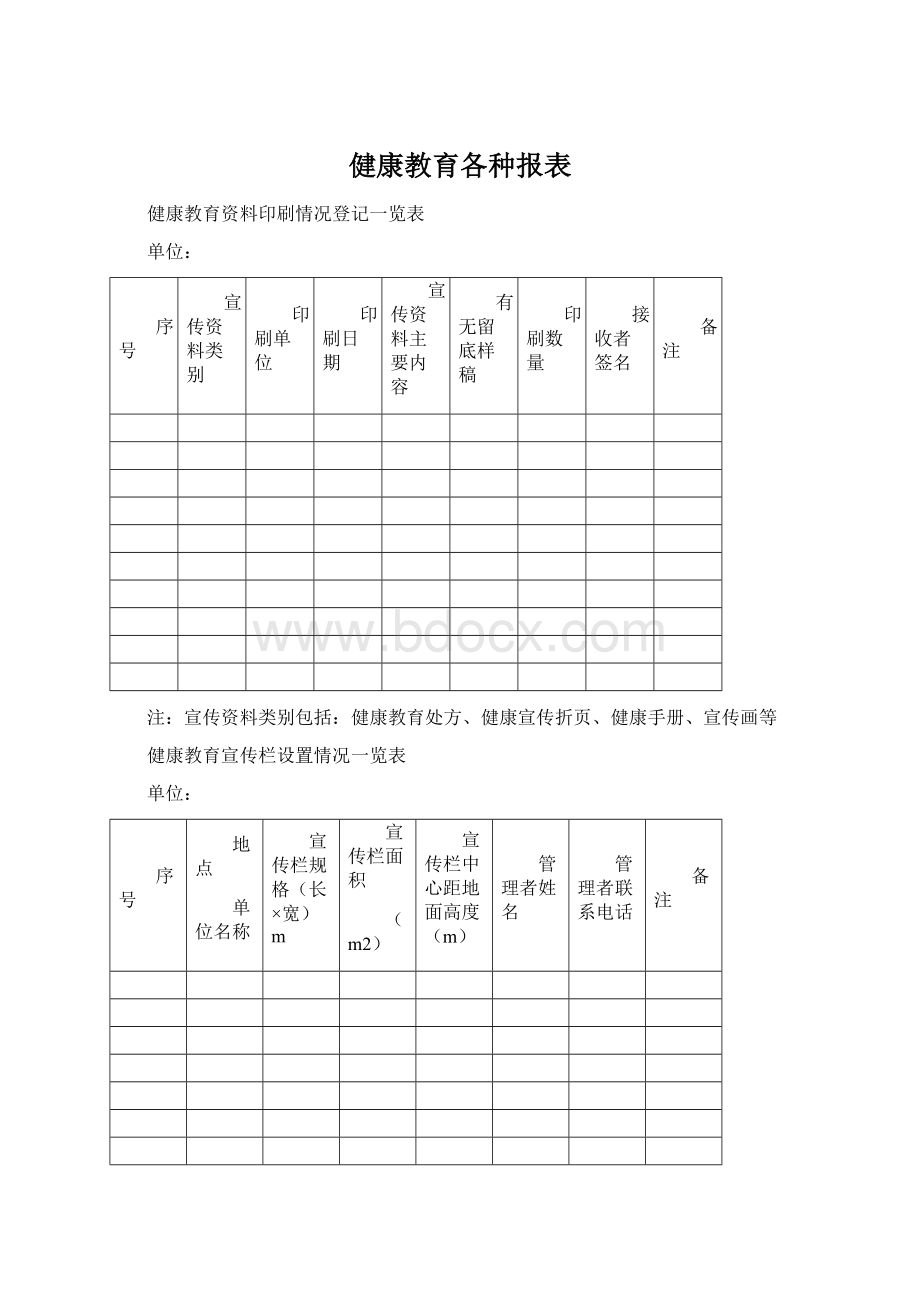 健康教育各种报表.docx_第1页