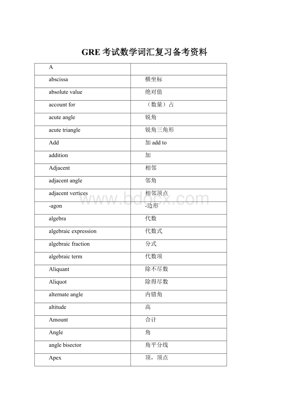 GRE考试数学词汇复习备考资料Word文档格式.docx_第1页