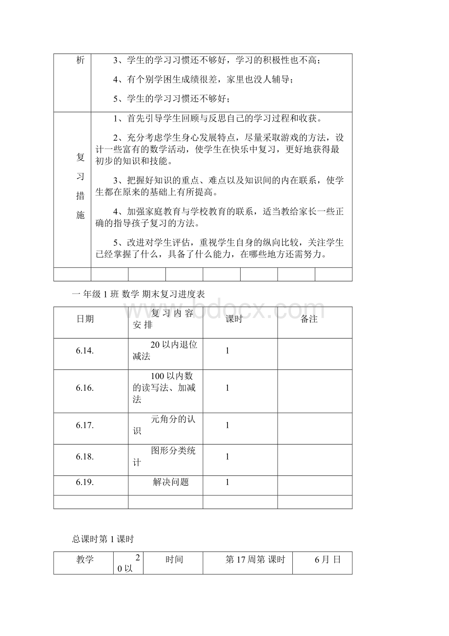 最新人教版一年级下册数学复习计划.docx_第2页