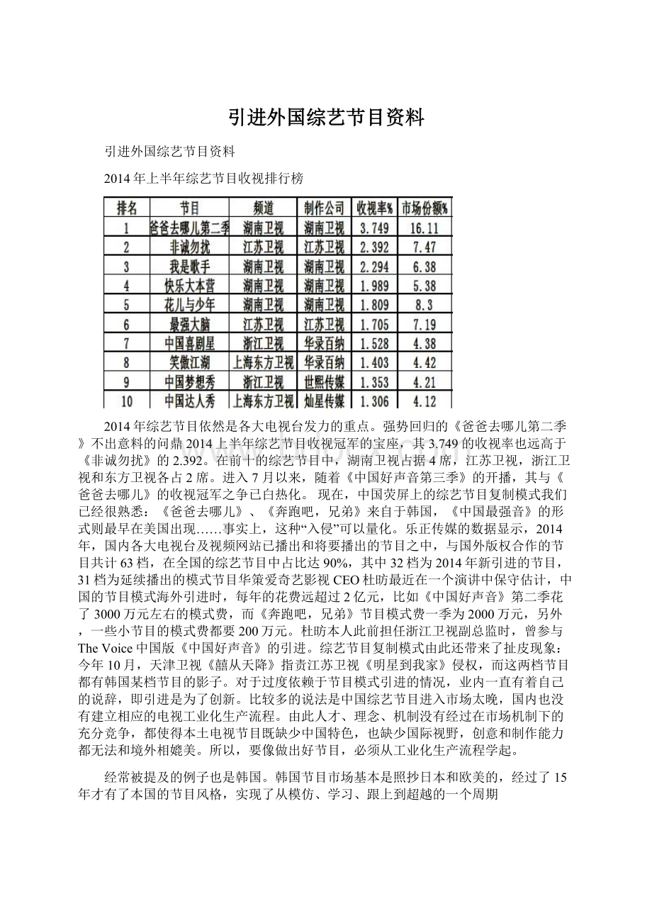 引进外国综艺节目资料.docx