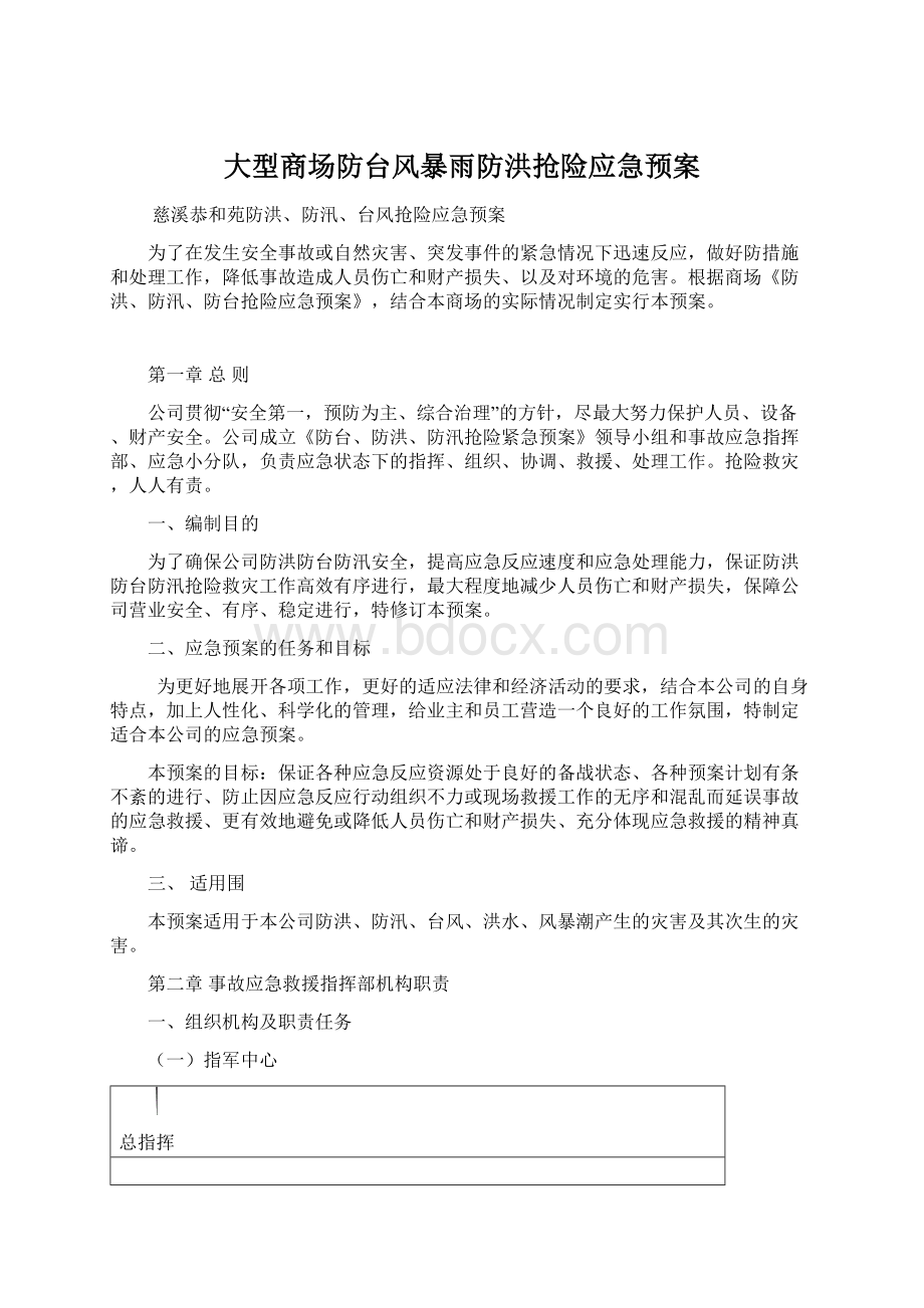 大型商场防台风暴雨防洪抢险应急预案.docx_第1页