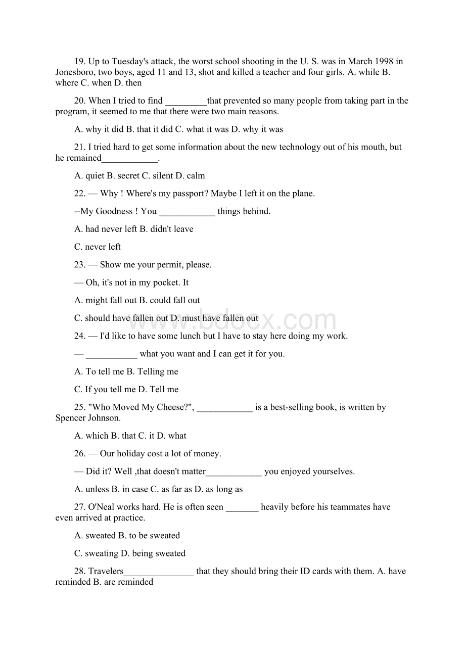 高三英语高考语法训练模拟试题含答案共10份.docx_第3页