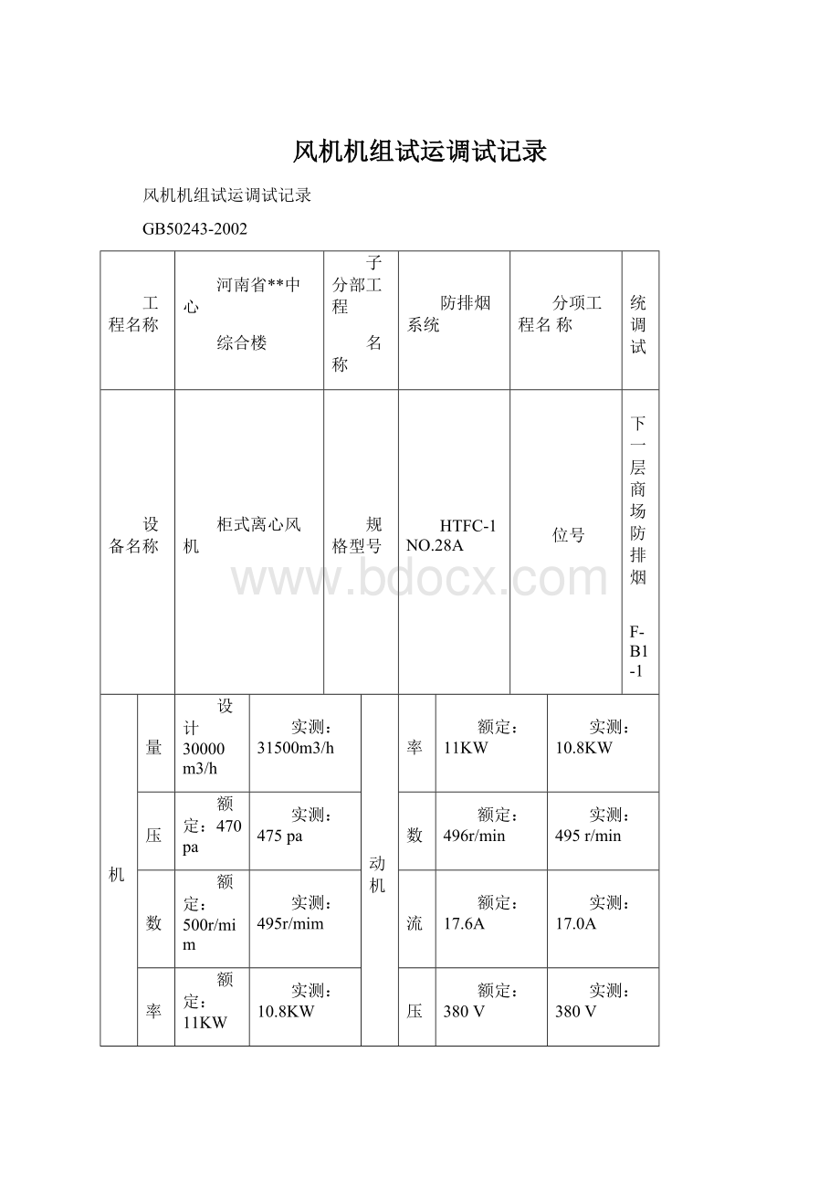 风机机组试运调试记录.docx_第1页