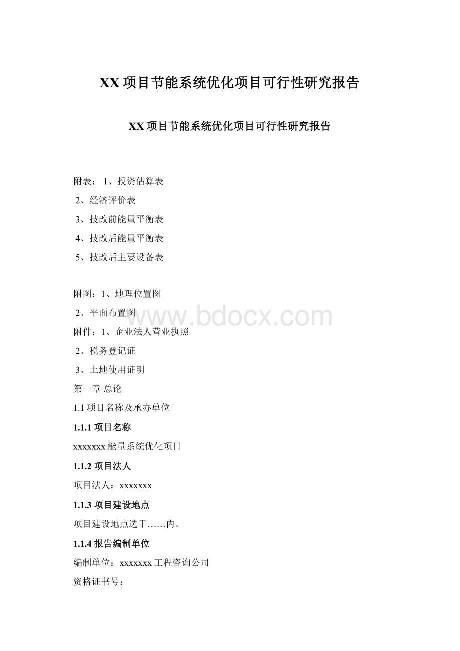 XX项目节能系统优化项目可行性研究报告文档格式.docx_第1页