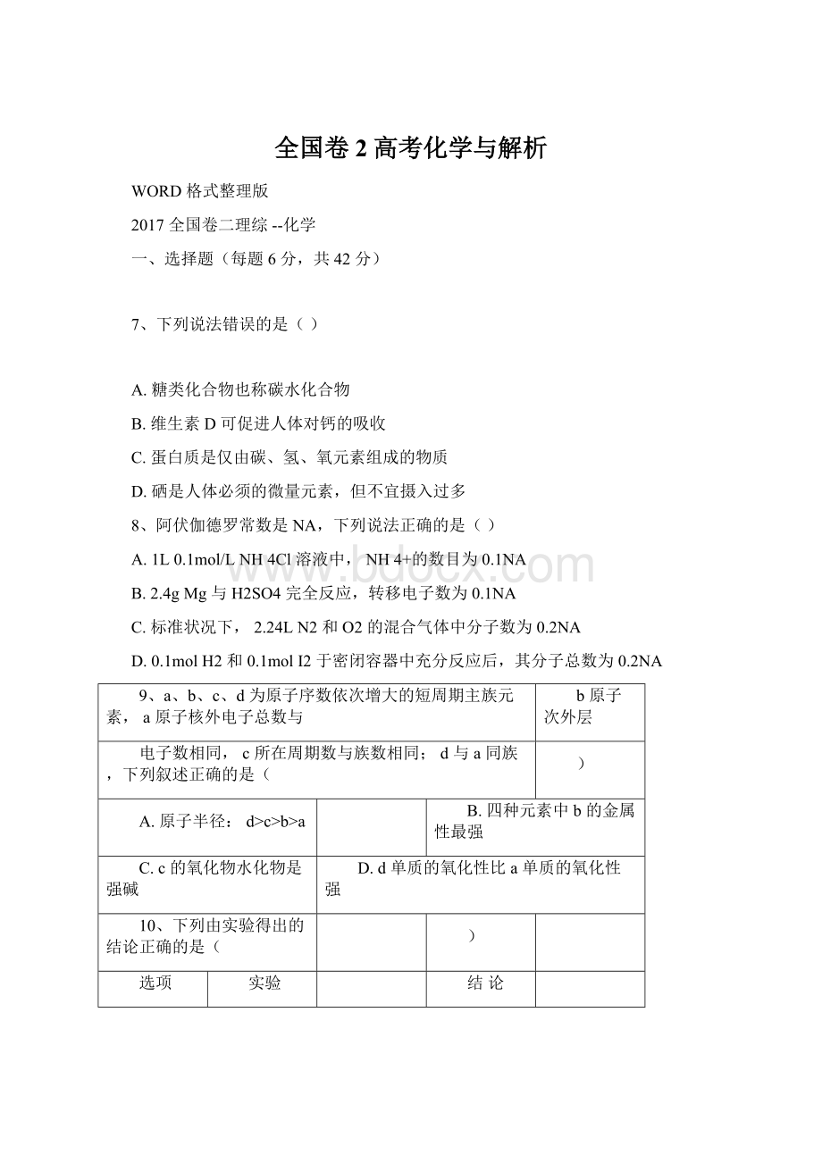 全国卷2高考化学与解析.docx_第1页