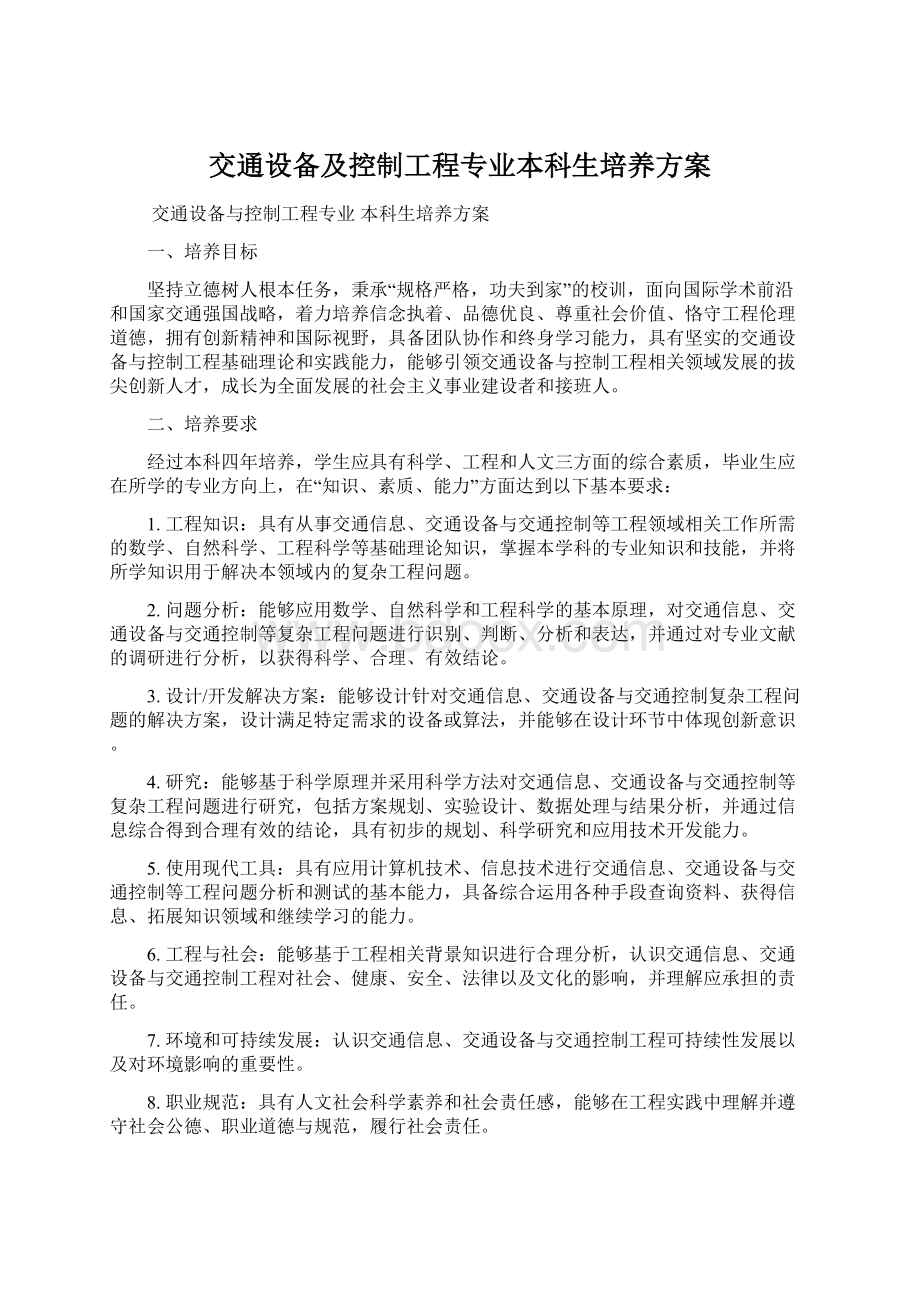 交通设备及控制工程专业本科生培养方案.docx_第1页