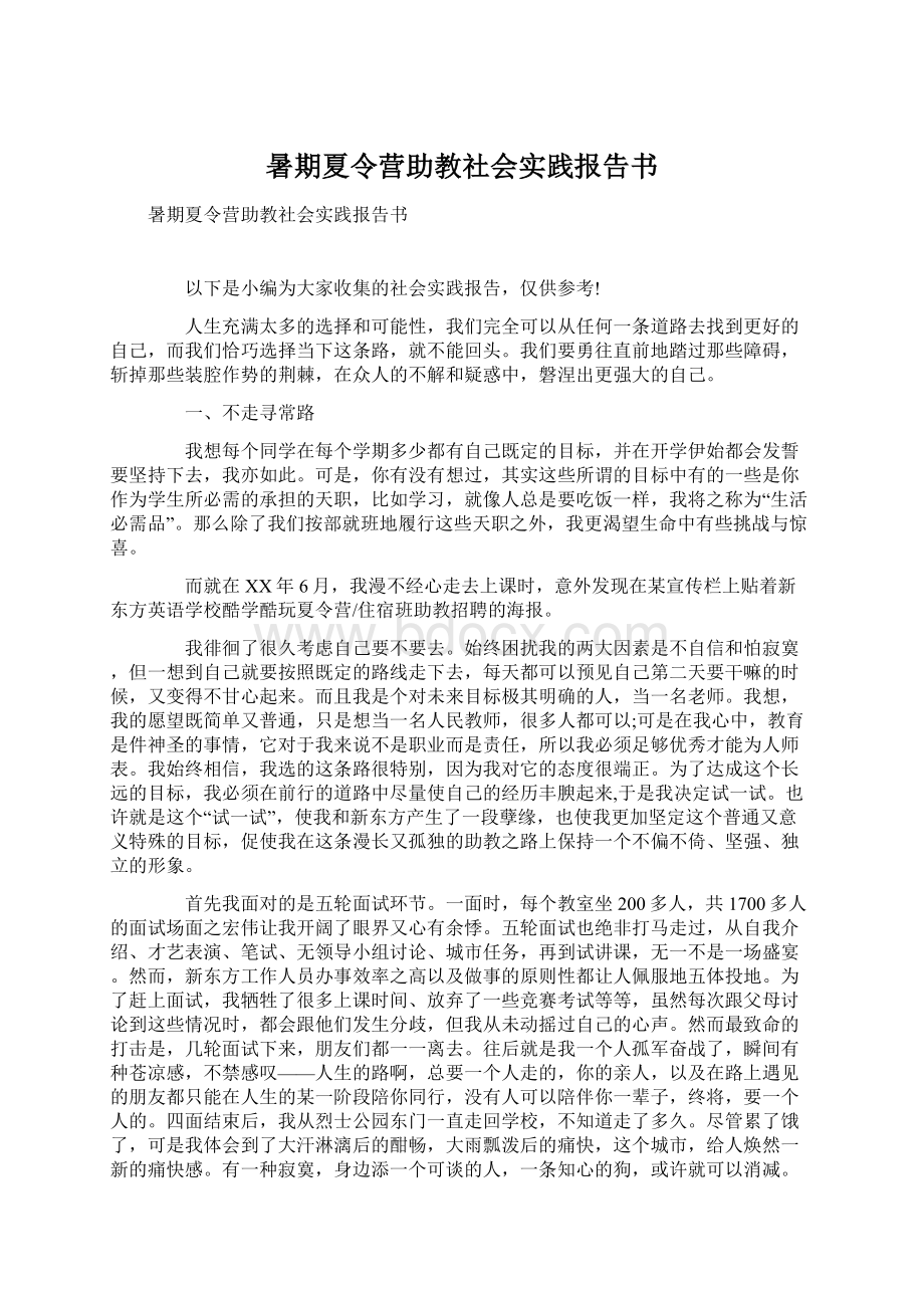 暑期夏令营助教社会实践报告书文档格式.docx_第1页