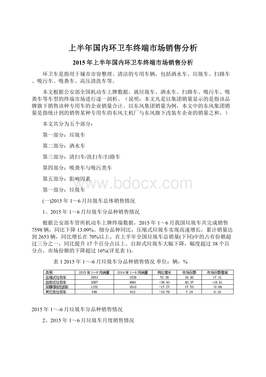 上半年国内环卫车终端市场销售分析Word文件下载.docx_第1页