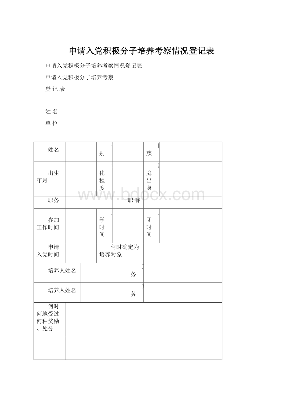 申请入党积极分子培养考察情况登记表.docx_第1页