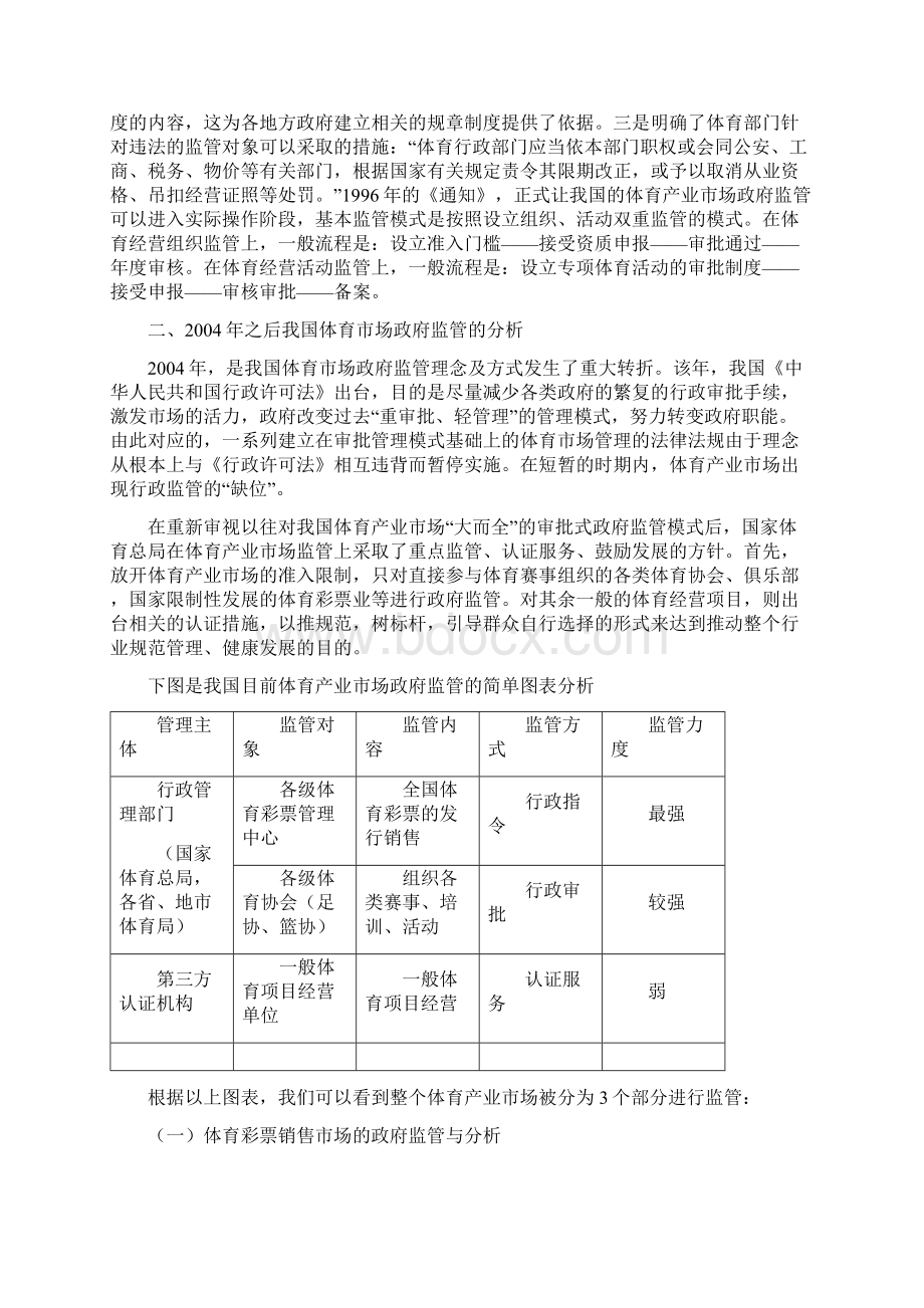 我国体育产业市场的政府监管发展概述Word文件下载.docx_第2页