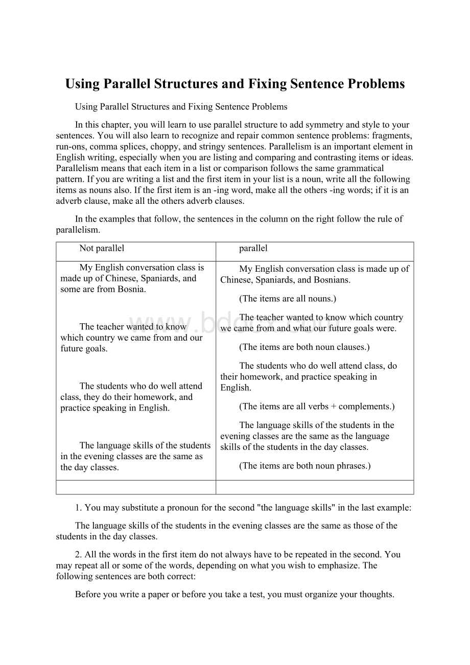 Using Parallel Structures and Fixing Sentence Problems.docx_第1页