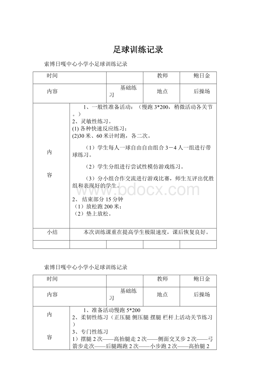 足球训练记录Word文件下载.docx_第1页