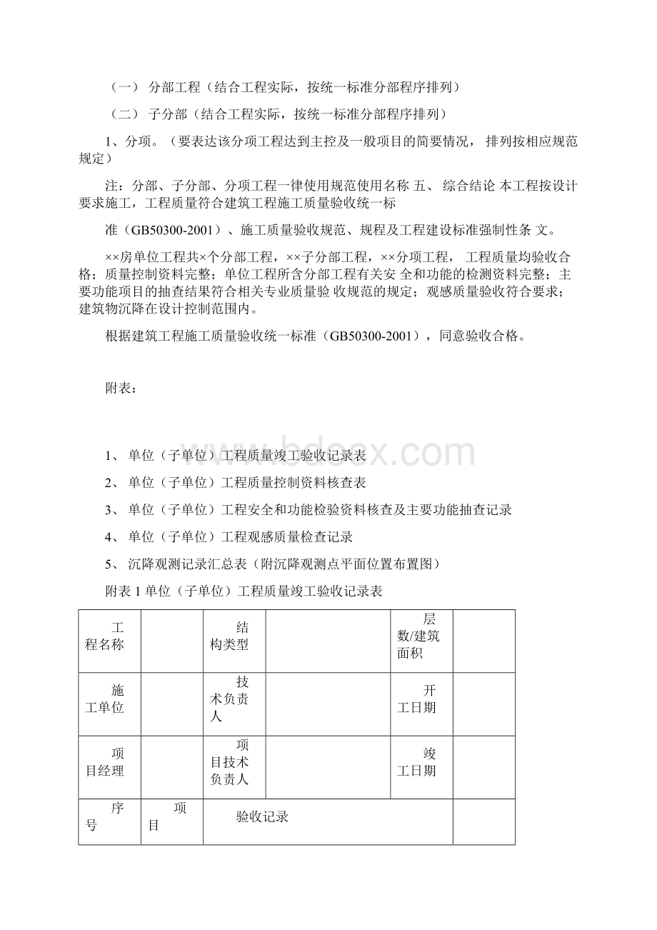 工程竣工质量评估报告表格Word文档格式.docx_第2页