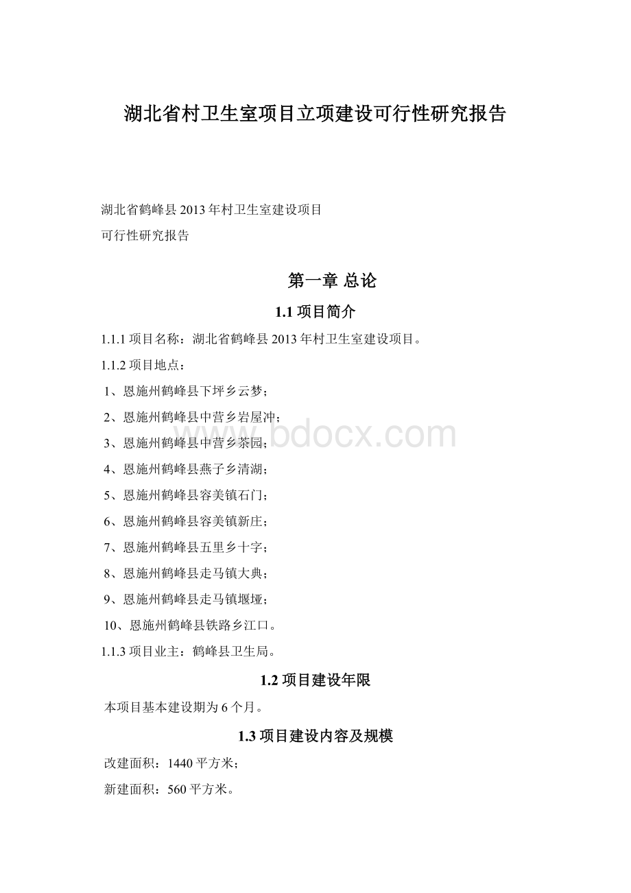 湖北省村卫生室项目立项建设可行性研究报告文档格式.docx_第1页