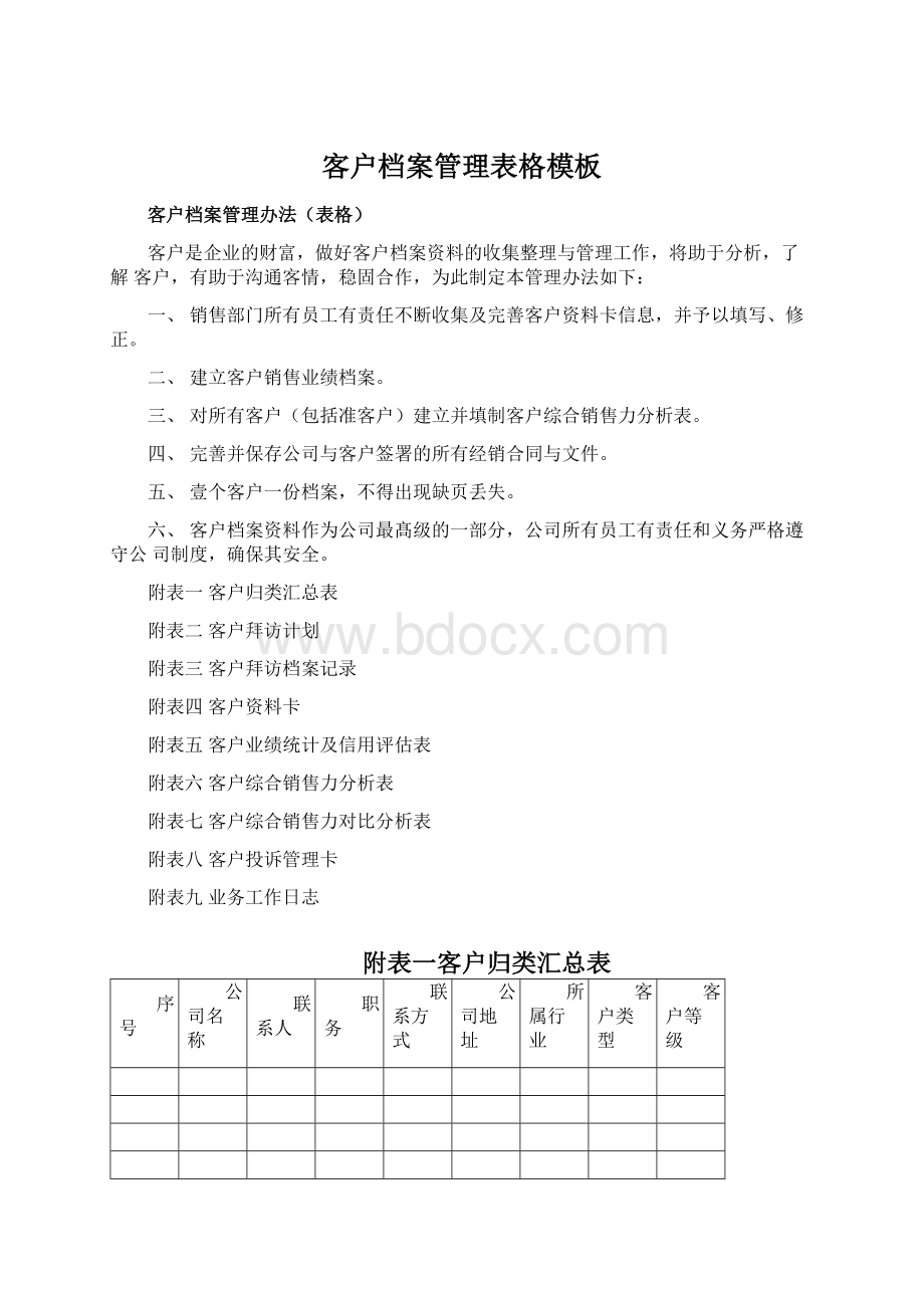 客户档案管理表格模板Word下载.docx_第1页