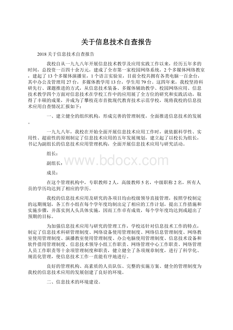 关于信息技术自查报告文档格式.docx_第1页