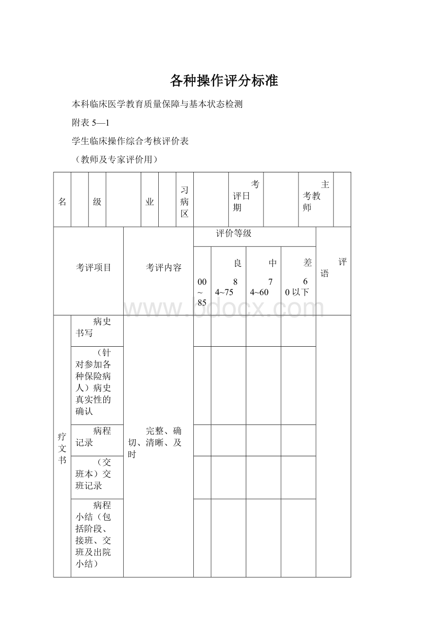 各种操作评分标准Word文档下载推荐.docx_第1页