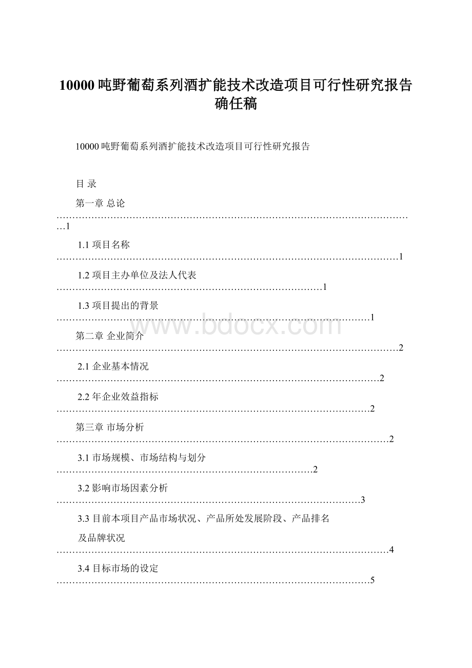 10000吨野葡萄系列酒扩能技术改造项目可行性研究报告确任稿Word格式.docx_第1页