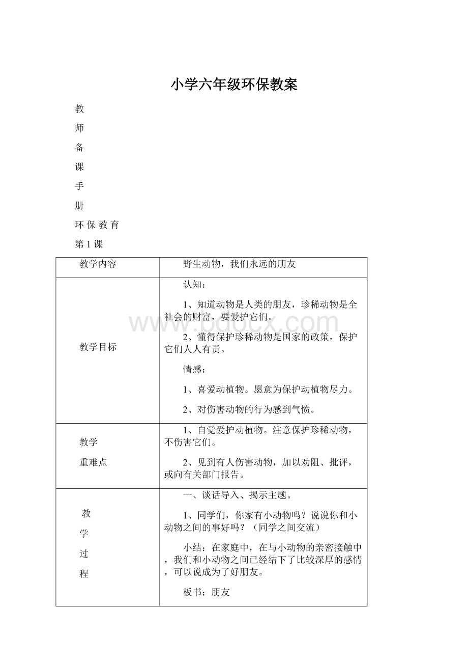 小学六年级环保教案.docx_第1页