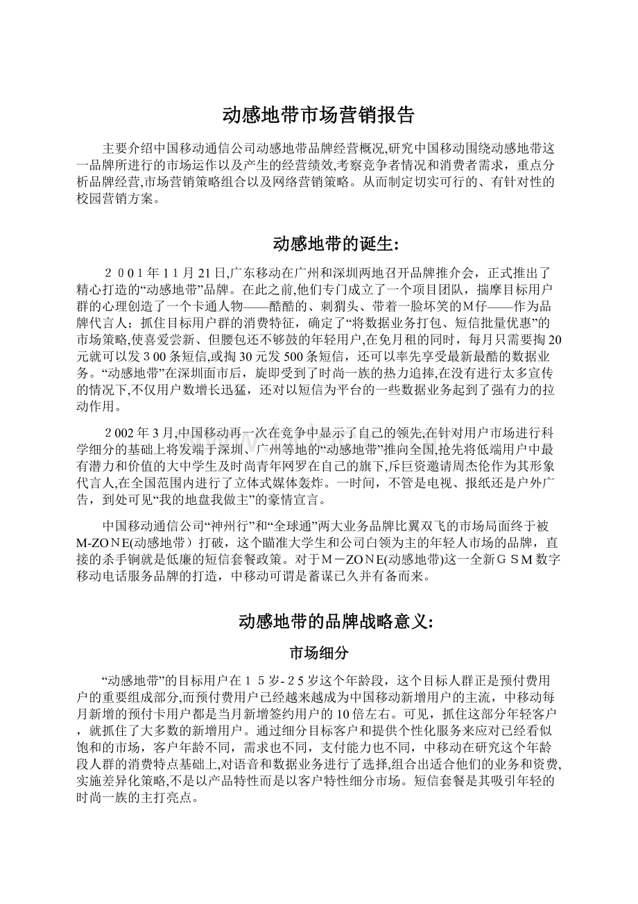 动感地带市场营销报告.docx_第1页