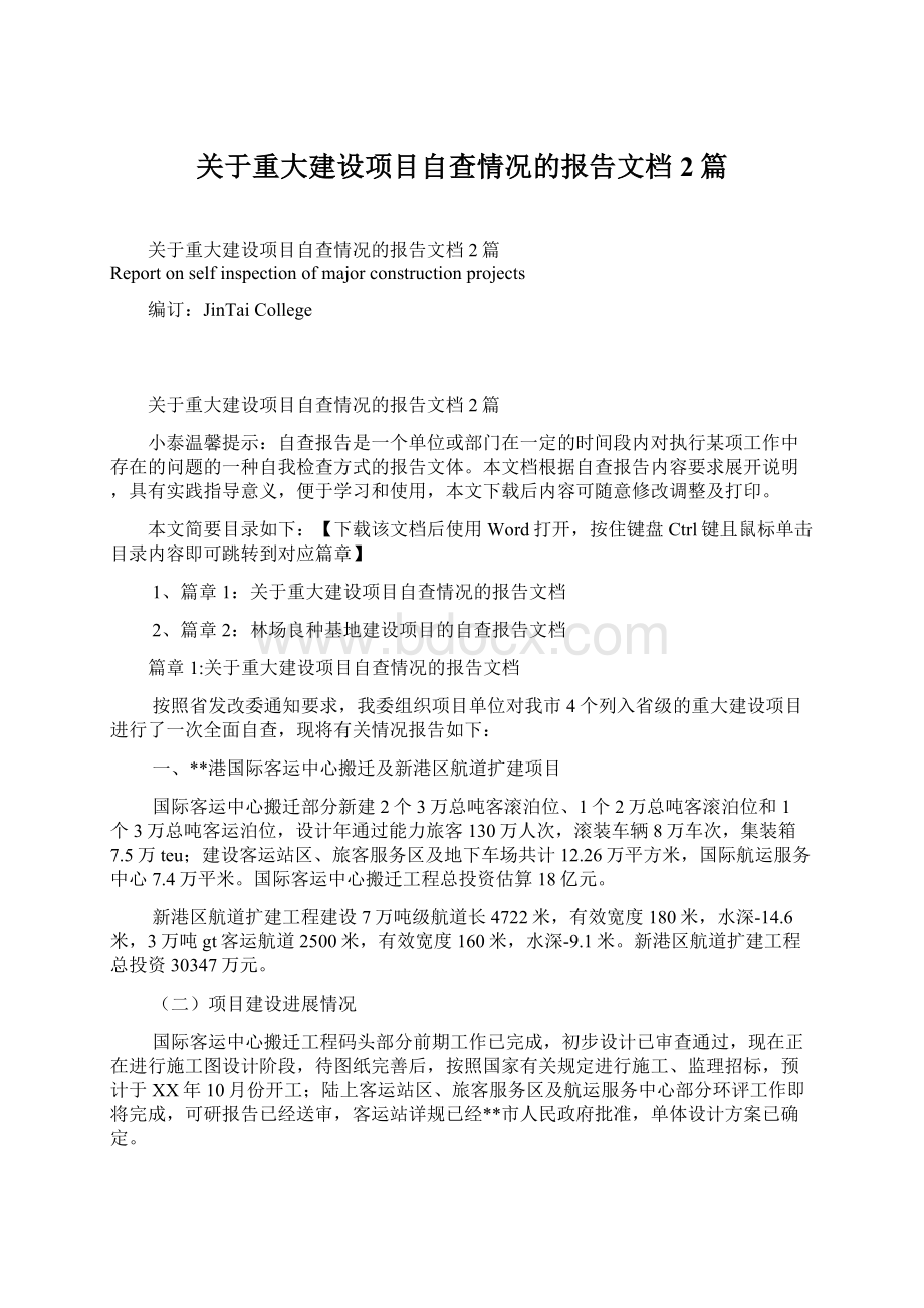 关于重大建设项目自查情况的报告文档2篇.docx