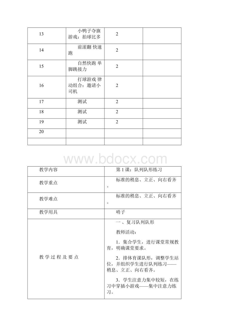 小学一年级上册体育计划及教案.docx_第2页