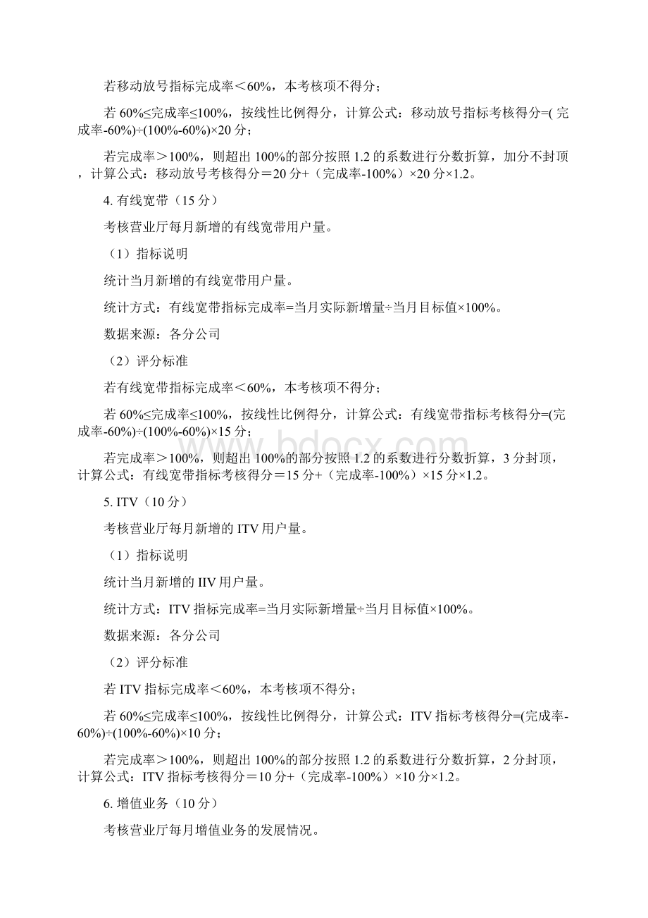 营业厅店长绩效工资考核办法试行Word文档下载推荐.docx_第3页